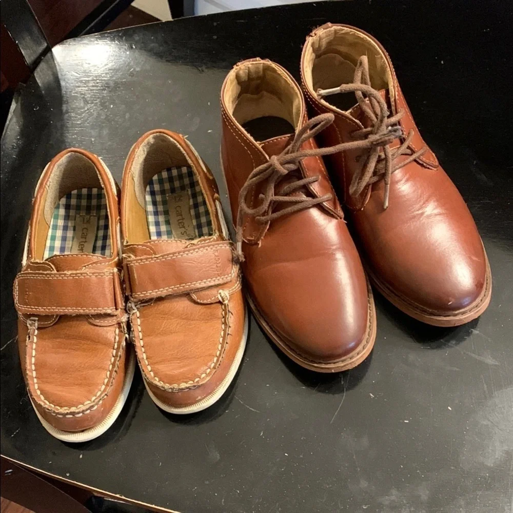 Boys Brown faux Leather Shoes size 12 boat shoes chukka boots chestnut